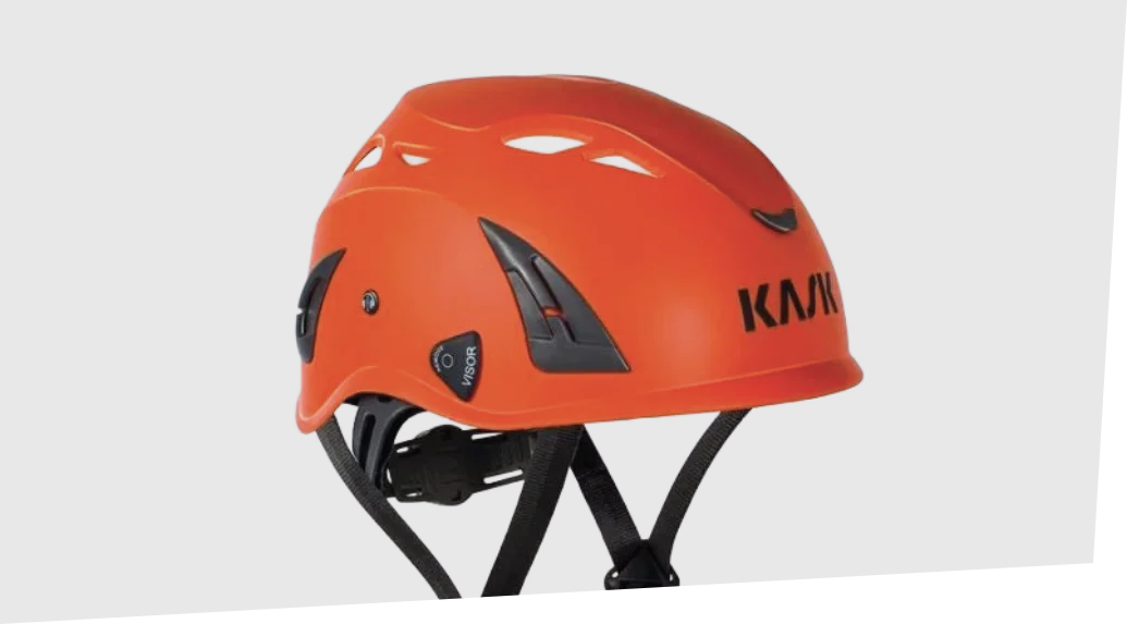 Caschetto di protezione arancio e grigio in plastica rigida